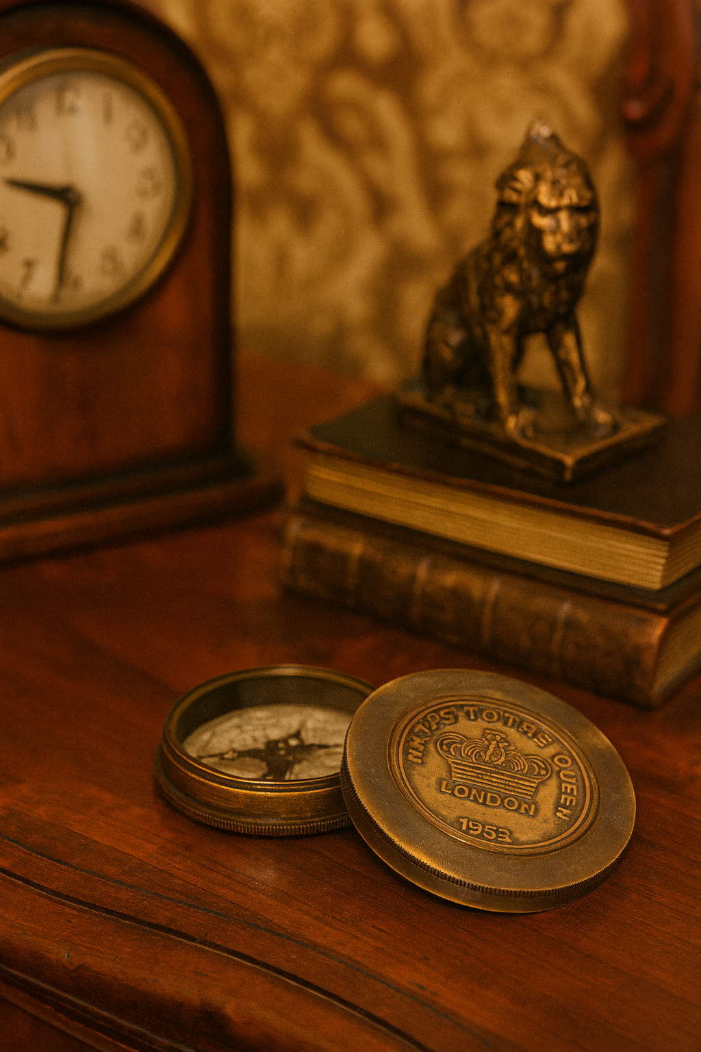 Antique Brass Poem Compass Replica With Leather Case And Robert