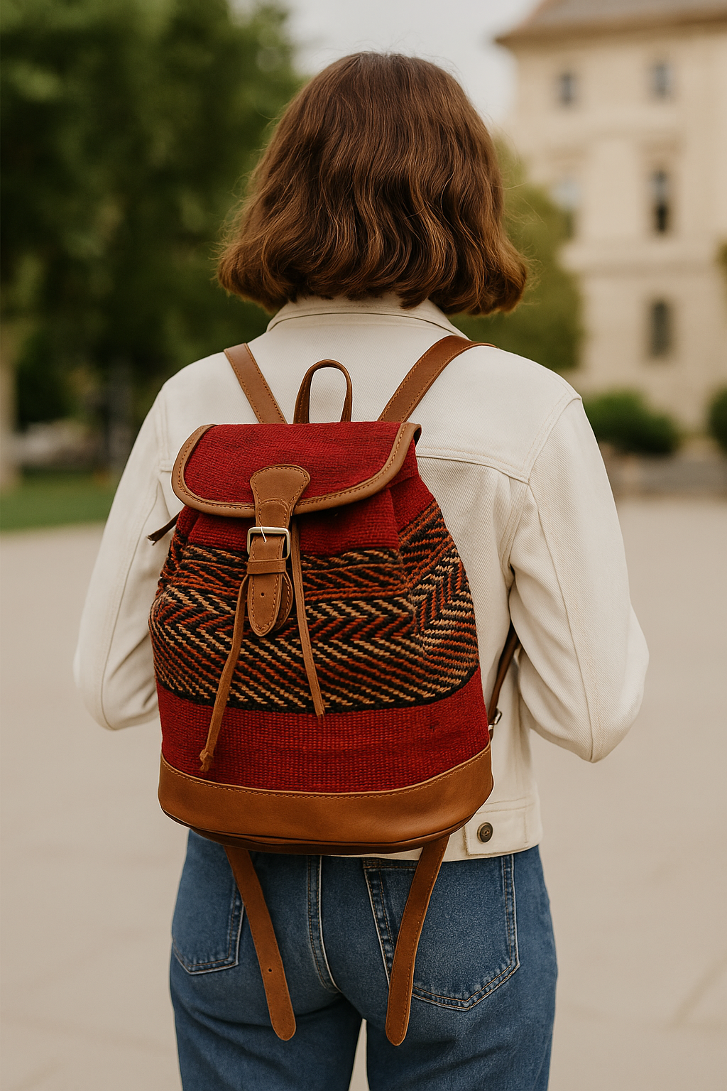 Handmade Kilim Leather Backpack – Moroccan Craftsmanship